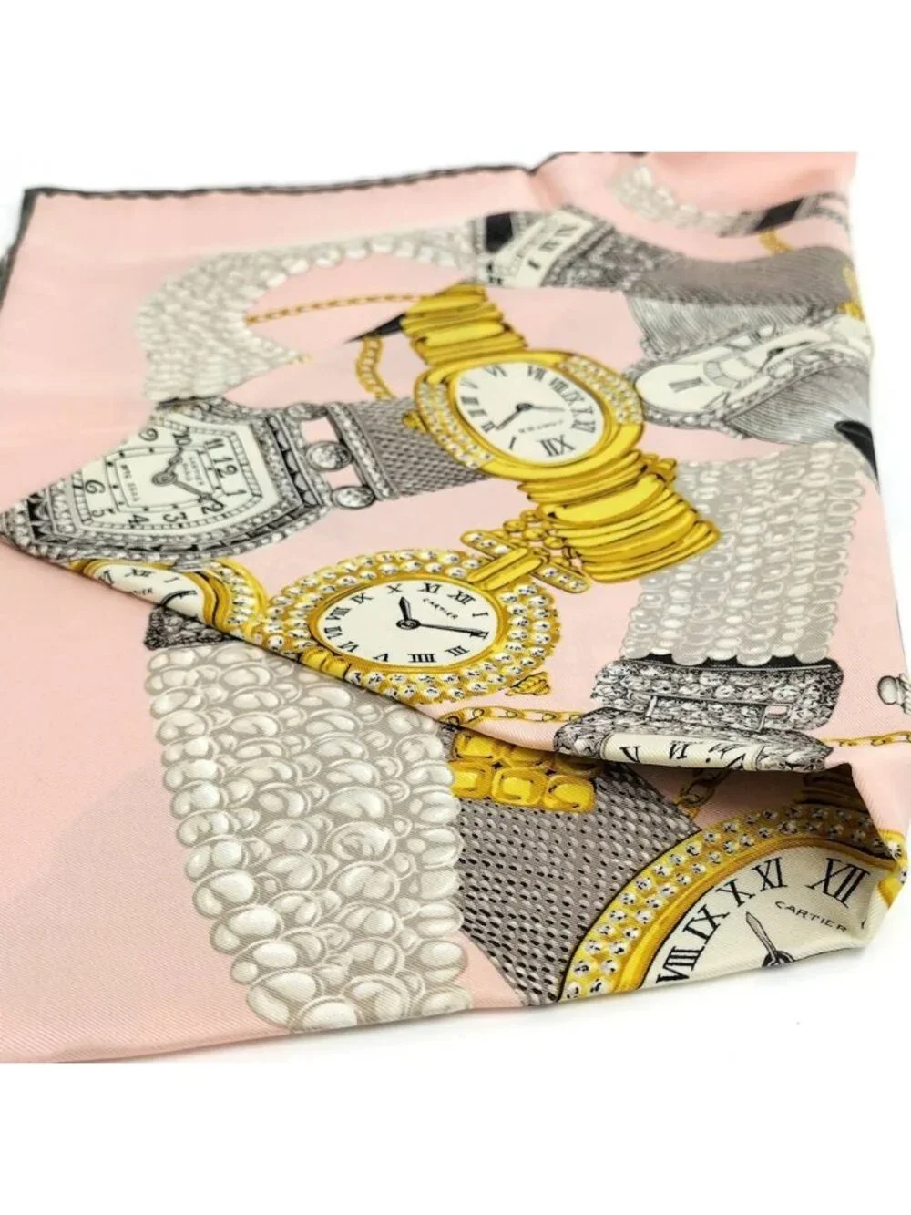 Cartier Large Scarf Silk 100% Clock Motif Pink